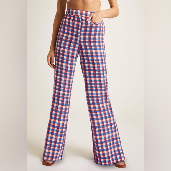 Maeve by  Anthropologie Red and Blue Checkered Wide Leg Pants - Picture 1 of 8